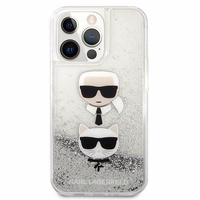 Karl Lagerfeld Skystas Glitter Karl&Choupette Galvos dėklas iPhone 13 Pro / iPhone 13 - sidabrinis