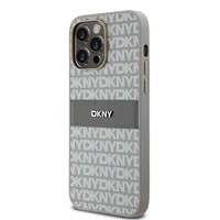 DKNY odinis mono juostelės ir metalinis logotipas dėklas iPhone 14 Pro - smėlio spalvos