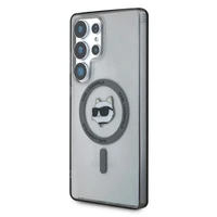Karl Lagerfeld mygtukinis Choupette Head atspausdintas logotipas Magnētinis Samsung Galaxy S25 Ultra dėklas juodas
