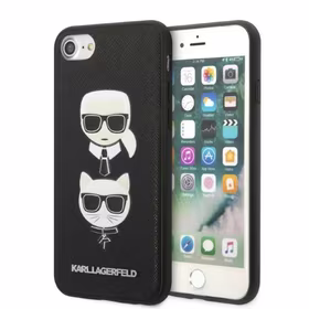Karl Lagerfeld KLHCI8SAKICKCBK iPhone 7/8 / SE 2020 / SE 2022 juodas/juodas kietas dėklas Saffiano Karl&Choupette Galva