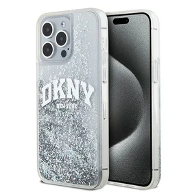 DKNY skystojo blizgučio didelio logotipo dėklas telefonui iPhone 15 Pro - baltas