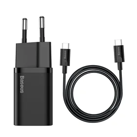 Įkroviklis Baseus Super Si 25W USB-C + USB-C to USB-C cable 1.0m juodas TZCCSUP-L01