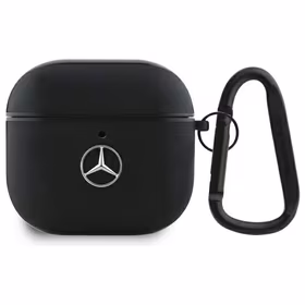 Mercedes MEA4CSLBK AirPods 4 odinis dėklas su metaliniu logotipu, juodas