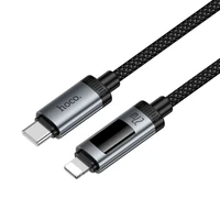 Duomenų kabelis su skaitmenine indikacija USB C į Lightning Hoco PD 27W 1,2 m U148 juodas