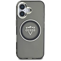 Guess IML Metal Mountain Logo Magnetinis dėklas iPhone 16 - juodas