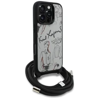 Karl Lagerfeld kryžminis grūdėtas raštas ir logotipo dėklas iPhone 16 Pro - pilkas