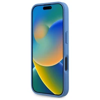 Guess kietas odos 4G trikampio Strass magnetinis dėklas telefonui iPhone 16 - mėlynas