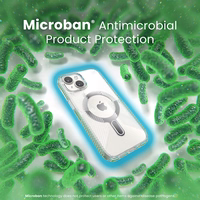 Speck Presidio Perfect-Clear Grip ClickLock & MagSafe - iPhone 17e / 16e / 15 / 14 / 13 dėklas (Clear / Chrome Finish / Serene sidabrinis)