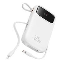 Baseus Qpow2 20000mAh 22.5W išorinė baterija su dvigubu kabeliu su skaitmeniniu ekranu + Baseus Simple USB-C 3A kabelis 0.3m (Baltas) - Balta
