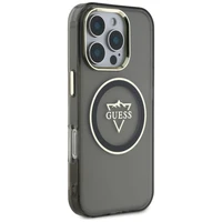 Guess IML Metal Mountain Logo Magnetinis iPhone 16 Pro Max dėklas - juodas