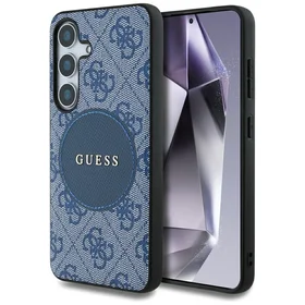 Dėklas telefonui Guess 4G Round Patch Classic Logo MagSafe Samsung Galaxy S25 Plus mėlynas