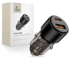 Tech-Protect CC03 95W automobilinis įkroviklis 2 lizdai USB-A / USB-C juodas