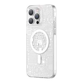 Kingxbar PQY Geek Series magnetinis dėklas telefonui iPhone 14 Pro Max MagSafe sidabrinis