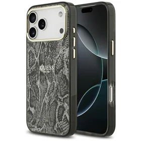 Guess Pitono rašto magnetinis dėklas iPhone 17 Pro Max - juodas