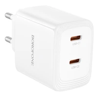 Borofone sieninis įkroviklis BN31 Cargador GaN - 2x Type C - QC 3.0 PD 45W baltas