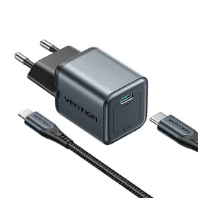 "GaN Vention" USB-C 20 W įkroviklis + USB-C-L 1 m kabelis (pilkas)
