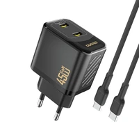 Dudao A28PCEU PD 45W GaN 2xUSB-C Wall Įkroviklis with USB-C Laidas - Juodas