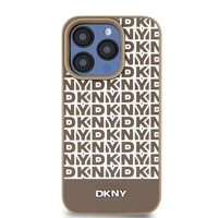 DKNY Odinis spausdintas raštas metalinis logotipas Magnetinis dėklas iPhone 15 Pro - ruda
