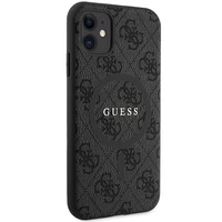 Guess GUHMN61G4GFRK iPhone 11 6.1" XR kietasis dėklas 4G Kolekcija Oda Metal Logo MagSafe - juodas
