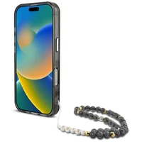 Guess Palm Trees Triangle Pearl Strap MagSafe dėklas telefonui iPhone 16 Pro juodas