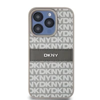DKNY Odinis mono juosta ir metalinis logotipas dėklas telefonui iPhone 15 Pro - smėlio