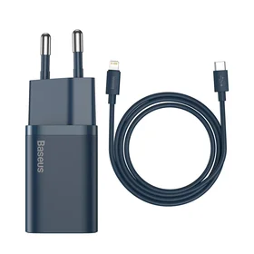 Baseus Super Si 1C greito įkrovimo įkroviklis USB Type C 20W Power Delivery + USB Type C - Lightning kabelis 1m mėlynas (TZCCSUP-B03)