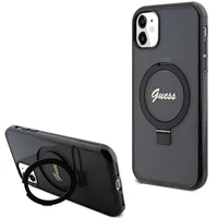 Guess Ring Stand Script Glitter Magnetinis dėklas telefonui iPhone 11 / Xr - juodas