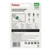 TCBEST įkraunama baterija R6 (AA) 950 mAh su lizdu Type C + kabelis USB A į 4 x Type C 4 vnt.