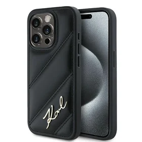 Karl Lagerfeld Diagonal Quilted Script dėklas telefonui iPhone 14 Pro Max - juodas