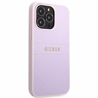 Guess GUHCP13LPSASBPU dėklas telefonui iPhone 13 Pro / 13 6.1" violetinis Saffiano su karštu spaudu ir metaliniu logotipu