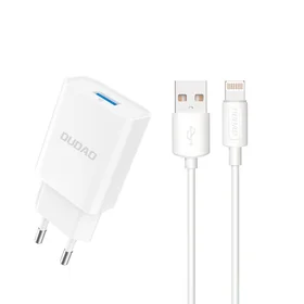 Dudao A4EU USB-A 2.1A sieninis įkroviklis - baltas + USB-A - Lightning kabelis
