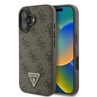 Guess Odinis 4G Triangle Strass Magnetinis dėklas telefonui iPhone 16 Plus - rudas