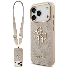 Guess 4G Big 4G Classic Logo Big Strap Metal Buttons dėklas iPhone 17 Pro Max (m) - rožinis