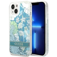 Guess GUHCP14SLFLSN iPhone 14 6.1 "žalias kietas dėklas Flower Liquid Glitter