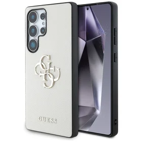 Guess Grūdėtas Didelis 4G Logotipas Mažas Klasikinis Logotipas Dėklas telefonui Samsung Galaxy S25 Ultra smėlinė