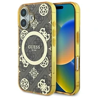 Guess IML Peony On 4G Background MagSafe iPhone 16 dėklas - rudas