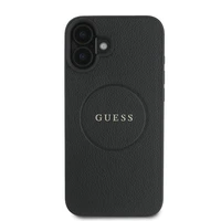 Dėklas telefonui Guess Grūdėtas auksinis žiedas MagSafe iPhone 16 Plus - juodas