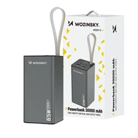 Išorinė baterija Wozinsky K65+ 65W 30000mAh 2x USB-C, 1x USB-A 65W - pilka