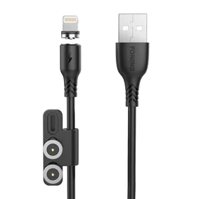 Foneng X62 magnetinis 3in1 USB į USB-C / Lightning / Micro USB kabelis, 2.4A, 1m (juodas)