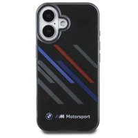BMW Motosport IML atsitiktinės juostos iPhone 16 Plus dėklas - juodas