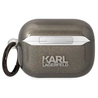 Karl Lagerfeld KLAPHNKCTGK Airpods Pro dėklas juodas/juodas Blizgučiai Karl&Choupette