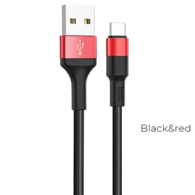 Kabelis USB A į USB C Hoco 2A 1 m X26 juodas ir raudonas