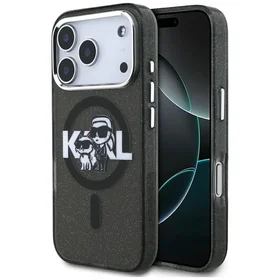 KARL LAGERFELD dėklas telefonui IPHONE 17 Pro, suderinamas su magnetiniu MagSafe (KLHMP17LHGKCGKBK, IML Glitter k&C Sketch Logo) juodas