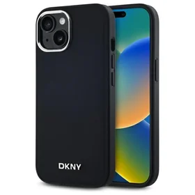 DKNY Paprastas logotipas Magnetinis dėklas telefonui iPhone 15 Plus - juodas
