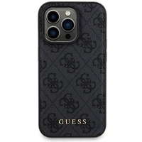 Guess 4G Metal Logo dėklas telefonui rinkinys iPhone 15 Pro + 5000mAh Magnetinė išorinė baterija - juoda