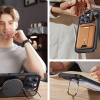 ESR Classic Hybrid Kickstand Halolock Magnetinis dėklas telefonui su stovu + grūdintas stiklas iPhone 16 Pro Max - skaidrus su juodu rėmeliu