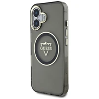 Guess IML Metal Mountain Logo Magnetinis dėklas iPhone 16 - juodas