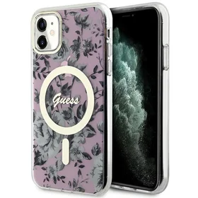 Guess GUHMN61HCFWSP iPhone 11 / Xr 6.1" rožinis kietas dėklas Gėlė MagSafe