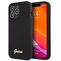 Guess GUHMP13XLSLMGBK dėklas telefonui iPhone 13 Pro Max 6.7" juodas kietas silikoninis su auksiniu logotipu MagSafe