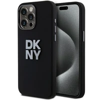 DKNY skystojo silikono metalinio logotipo dėklas telefonui iPhone 15 Pro - juodas